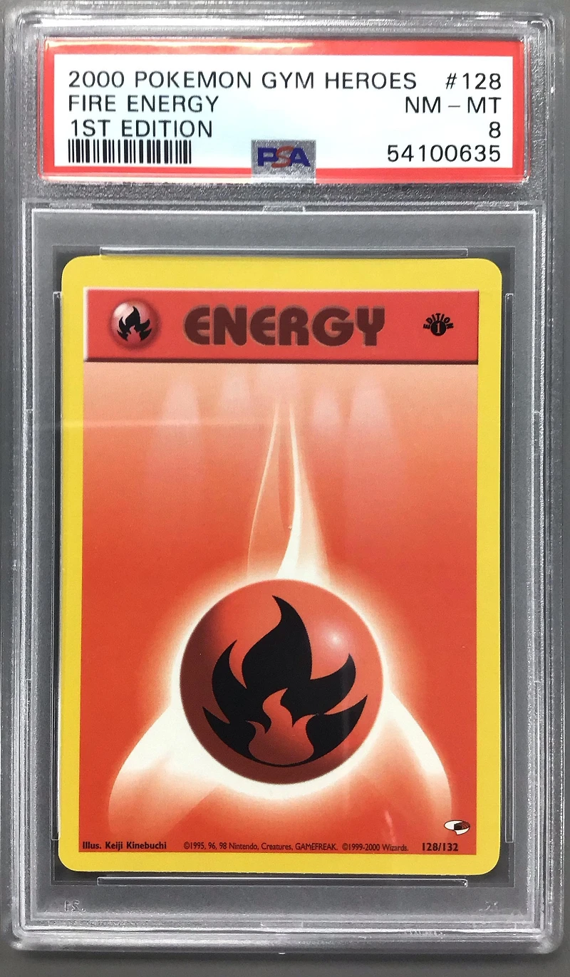 2000 Pokemon Gym Heroes 128 Fire Energy 1st Edition PSA 8