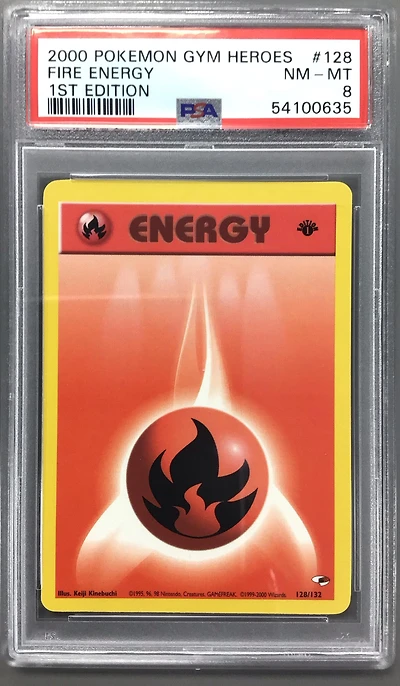 2000 Pokemon Gym Heroes 128 Fire Energy 1st Edition PSA 8