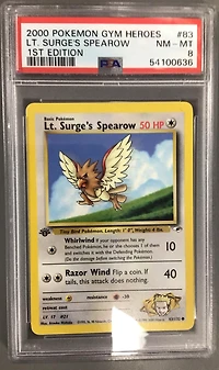 2000 Pokemon Gym Heroes 83 Lt. Surge's Spearow 1st Edition PSA 8