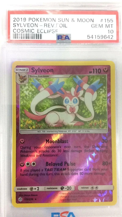 2019 Pokemon Sun & Moon Cosmic Eclipse 155 Sylveon-reverse Foil PSA 10