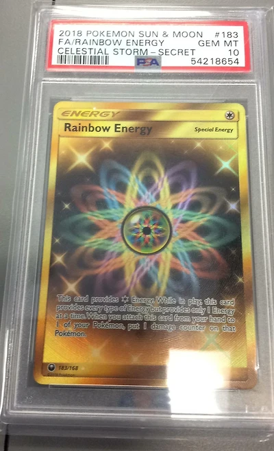 2018 Pokemon Sun & Moon Celestial Storm 183 Full Art/rainbow Energy Secret PSA 10