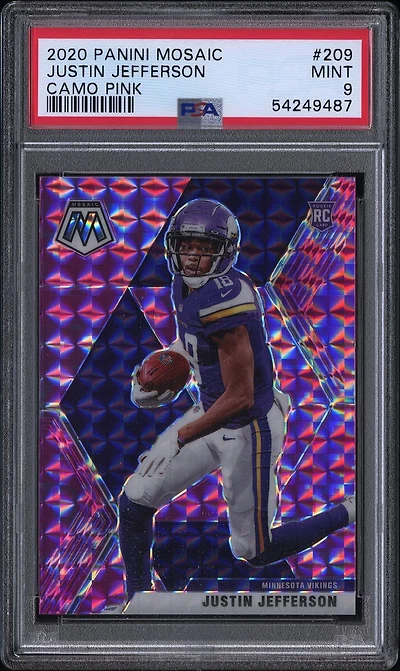 2020 Panini Mosaic 209 Justin Jefferson Camo Pink PSA