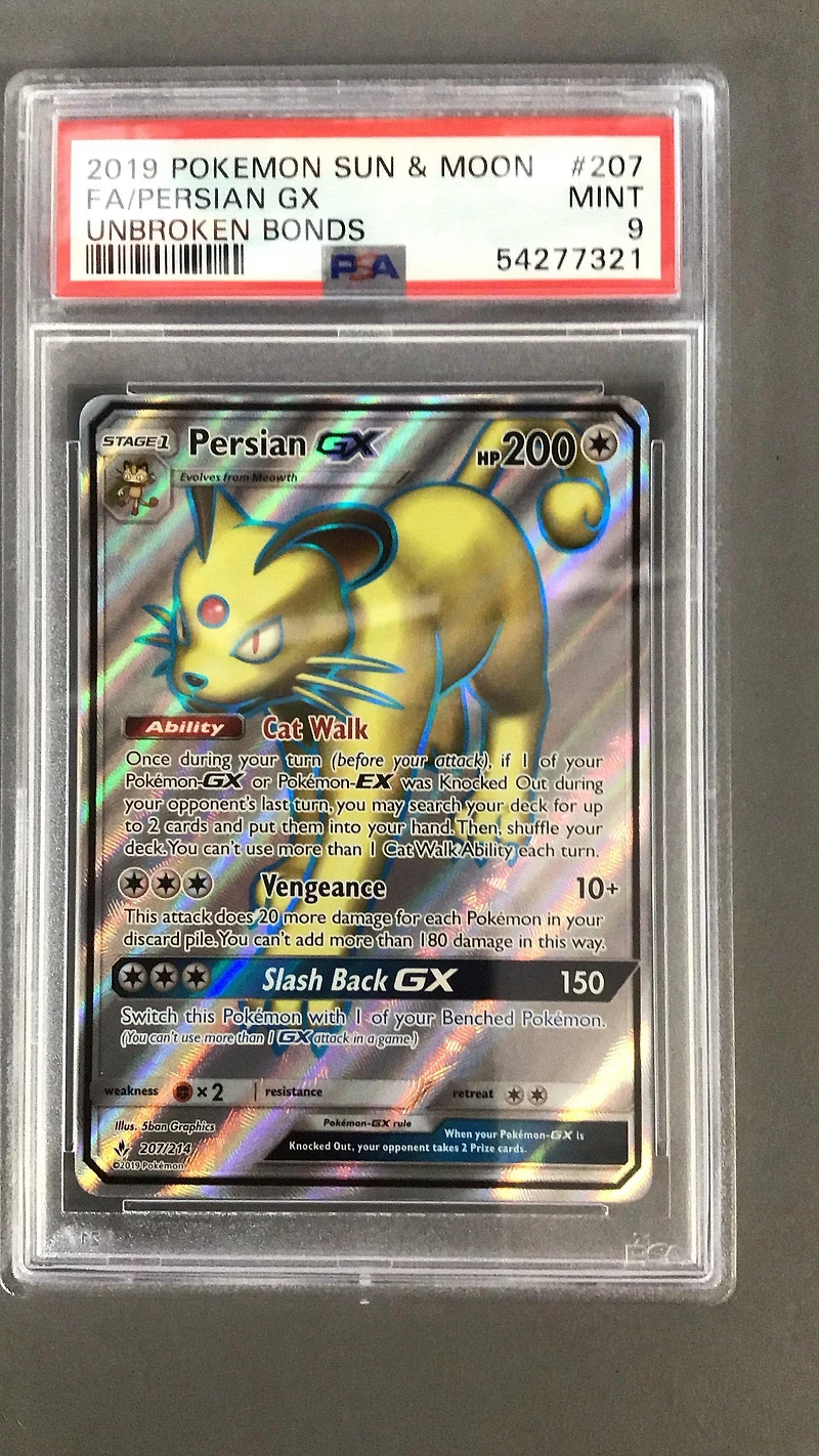 2019 Pokemon Sun & Moon Unbroken Bonds 207 Full Art/persian Gx PSA