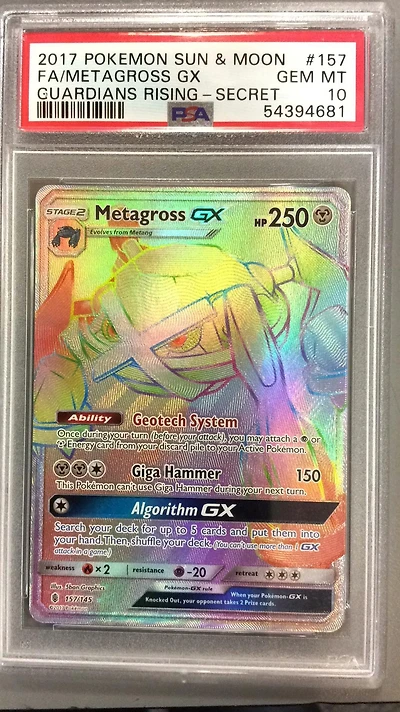 2017 Pokemon Sun & Moon Guardians Rising 157 Full Art/metagross Gx Secret PSA 10