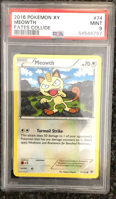 2016 Pokemon Xy Fates Collide 74 Meowth PSA 9