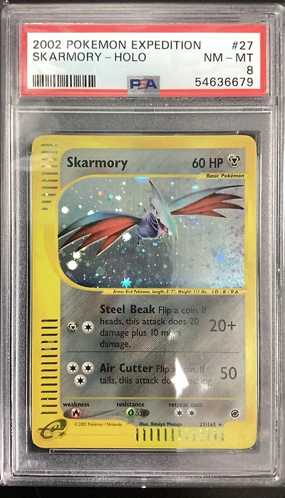 2002 Pokemon Expedition 27 Skarmory-holo PSA 8