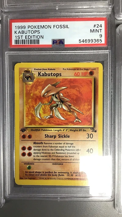 1999 Pokemon Fossil 24 Kabutops 1st Edition PSA