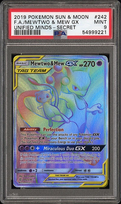 2019 Pokemon Sun & Moon Unified Minds Fa/mewtwo & Mew Gx PSA