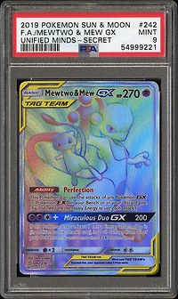 2019 Pokemon Sun & Moon Unified Minds Fa/mewtwo & Mew Gx PSA