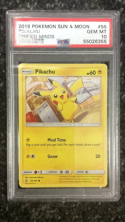2019 Pokemon Sun & Moon Unified Minds 55 Pikachu PSA 10