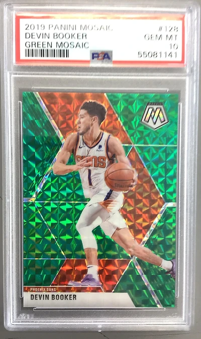 2019 Panini Mosaic 128 Devin Booker Green Mosaic PSA 10
