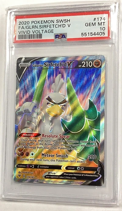 2020 Pokemon Sword & Shield Vivid Voltage 174 Full Art/galarian Sirfetch'd V PSA