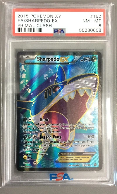 2015 Pokemon Xy Primal Clash 152 Full Art/sharpedo Ex PSA 8