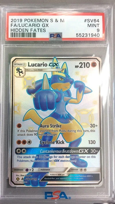 2019 Pokemon Sun & Moon Hidden Fates Sv64 Fa/lucario Gx PSA