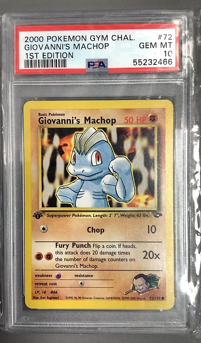 2000 Pokemon Gym Challenge 72 Giovanni's Machop 1st Edition PSA