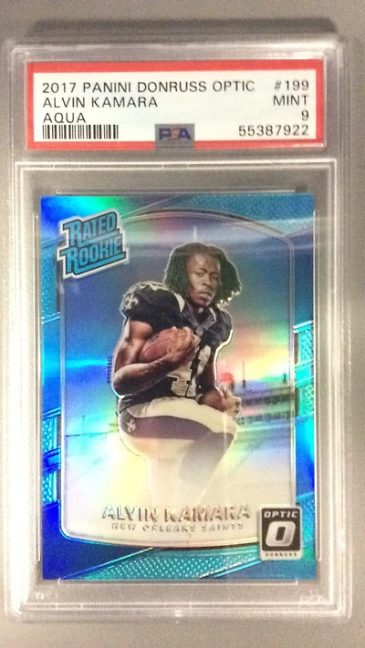 2017 Panini Donruss Optic 199 Alvin Kamara Aqua PSA 9