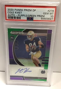 2020 Panini Prizm Draft Picks 278 Cole Kmet Autograph-purple/green Prizm PSA 10