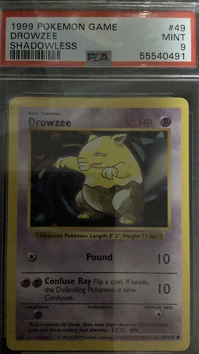 1999 Pokemon Game 49 Drowzee Shadowless PSA 9