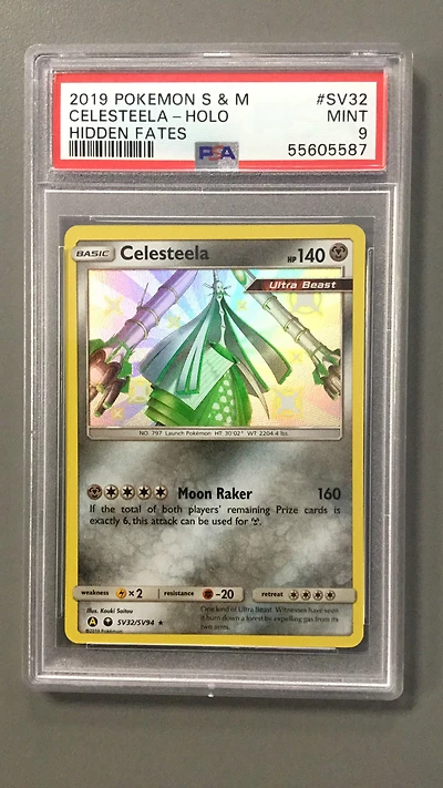 2019 Pokemon Sun & Moon Hidden Fates Sv32 Celesteela-holo PSA 9
