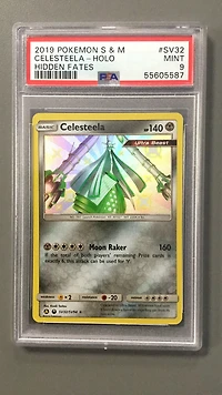 2019 Pokemon Sun & Moon Hidden Fates Sv32 Celesteela-holo PSA 9