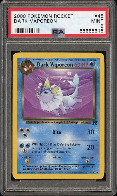 2000 Pokemon Rocket 45 Dark Vaporeon PSA