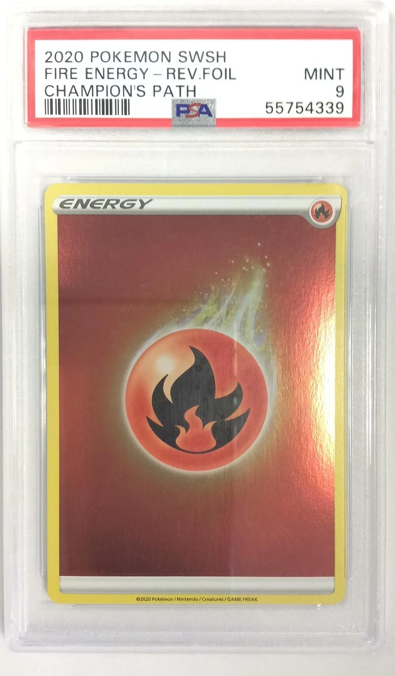 2020 Pokemon Sword & Shield Champion's Path Fire Energy-reverse Foil PSA 9