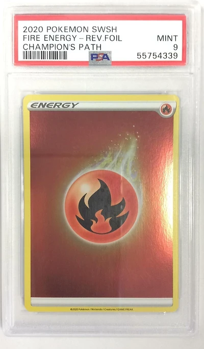 2020 Pokemon Sword & Shield Champion's Path  Fire Energy-reverse Foil PSA 9