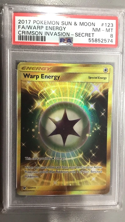 2017 Pokemon Sun & Moon Crimson Invasion 123 Full Art/warp Energy Secret PSA 8