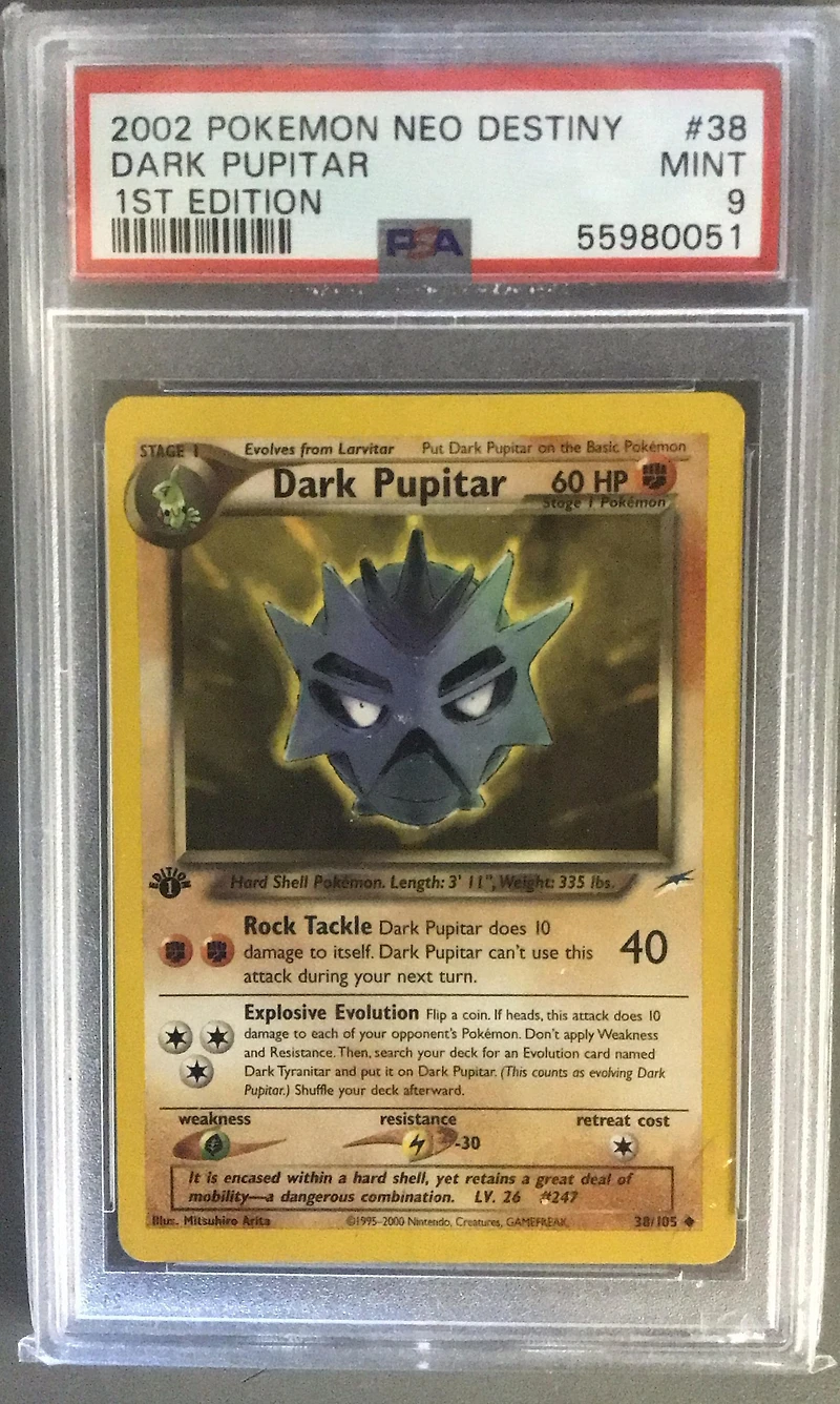 2002 Pokemon Neo Destiny 38 Dark Pupitar 1st Edition PSA 9