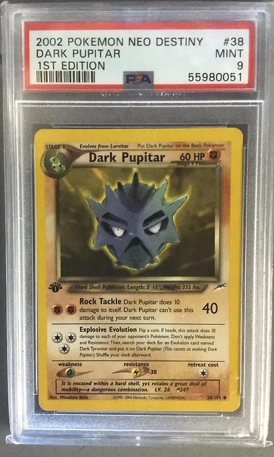 2002 Pokemon Neo Destiny 38 Dark Pupitar 1st Edition PSA 9