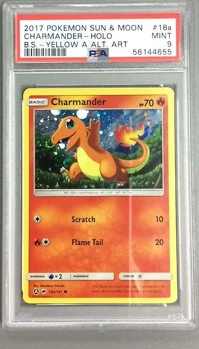 2017 Pokemon Sun & Moon Burning Shadows 18a Charmander-holo Yellow A Alternate Art Charmander Sidekick Coll. PSA 9