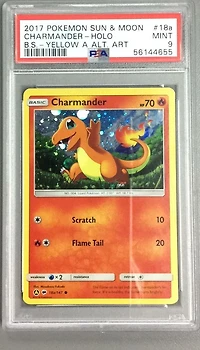 2017 Pokemon Sun & Moon Burning Shadows 18a Charmander-holo Yellow A Alternate Art Charmander Sidekick Coll. PSA 9