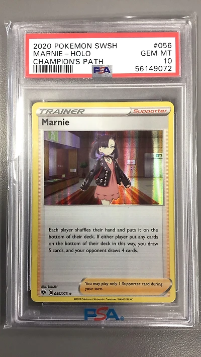 2020 Pokemon Sword & Shield Champion's Path 056 Marnie-holo PSA 10