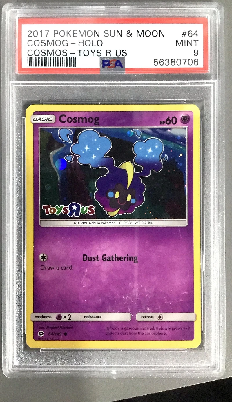 2017 Pokemon Sun & Moon 64 Cosmog-holo Cosmos-toys R Us PSA 9