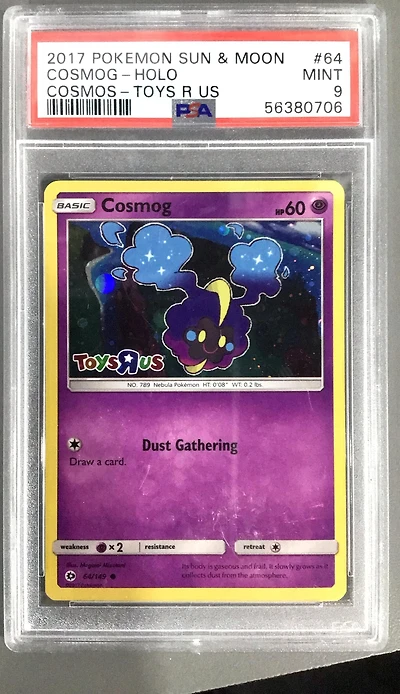 2017 Pokemon Sun & Moon 64 Cosmog-holo Cosmos-toys R Us PSA 9