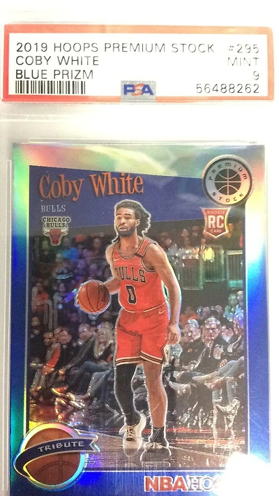 2019 Panini Hoops Premium Stock 295 Coby White Blue Prizm PSA 9