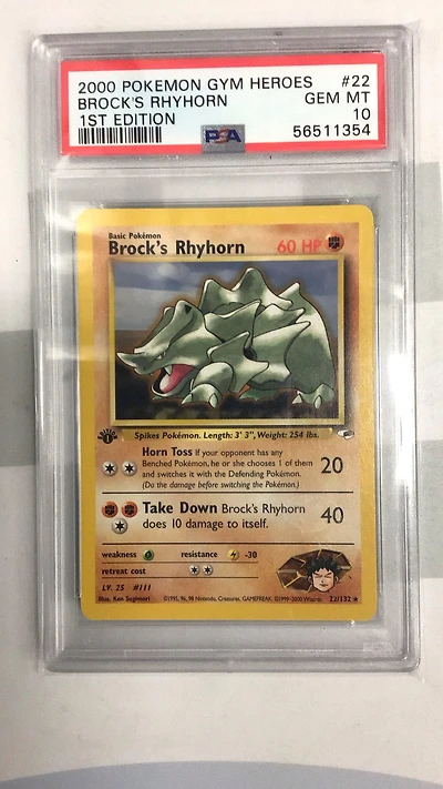 2000 Pokemon Gym Heroes 22 Brock's Rhyhorn 1st Edition PSA