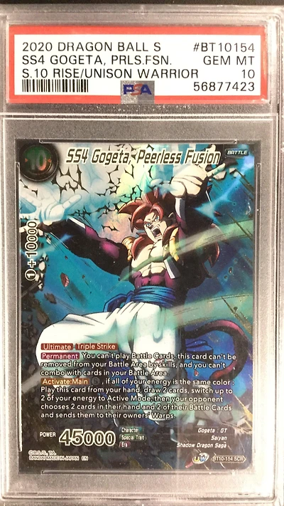 2020 Dragon Ball Super Card Game Series 10 Rise Of The Unison Warrior Bt10-154 Ss4 Gogeta, Peerless Fusion Secret Rare PSA 10