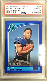 2018 Panini Donruss 306 Saquon Barkley Blue Press Proof PSA 10