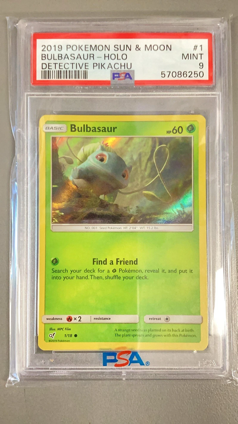 2019 Pokemon Sun & Moon Detective Pikachu 1 Bulbasaur-holo PSA 9