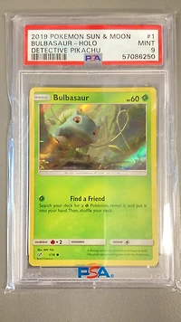 2019 Pokemon Sun & Moon Detective Pikachu 1 Bulbasaur-holo PSA 9