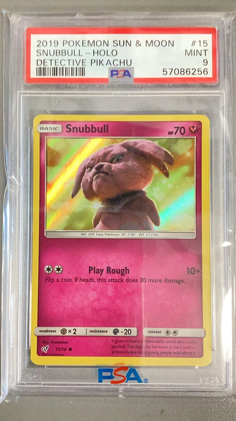 2019 Pokemon Sun & Moon Detective Pikachu 15 Snubbull-holo PSA 9