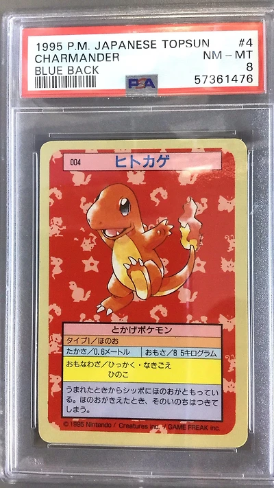 1997 Pokemon Japanese Topsun 4 Charmander Blue Back PSA 8