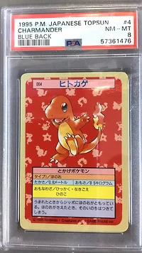 1997 Pokemon Japanese Topsun 4 Charmander Blue Back PSA 8