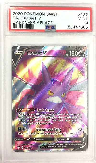 2020 Pokemon Sword & Shield Darkness Ablaze 182 Full Art/crobat V PSA