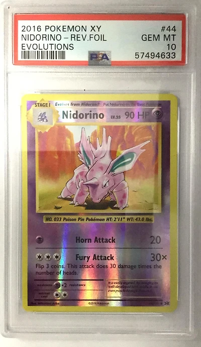 2016 Pokemon Xy Evolutions 44 Nidorino-reverse Foil PSA 10