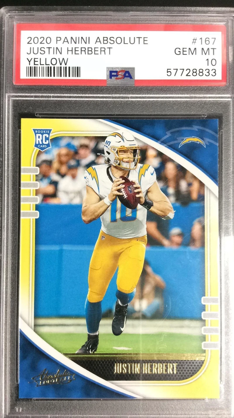 2020 Panini Absolute 167 Justin Herbert Yellow PSA 10