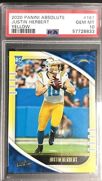 2020 Panini Absolute 167 Justin Herbert Yellow PSA 10