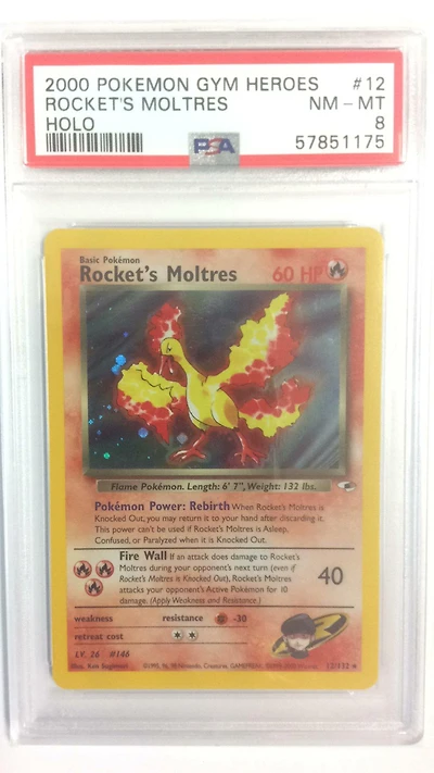 2000 Pokemon Gym Heroes 12 Rocket's Moltres PSA 8