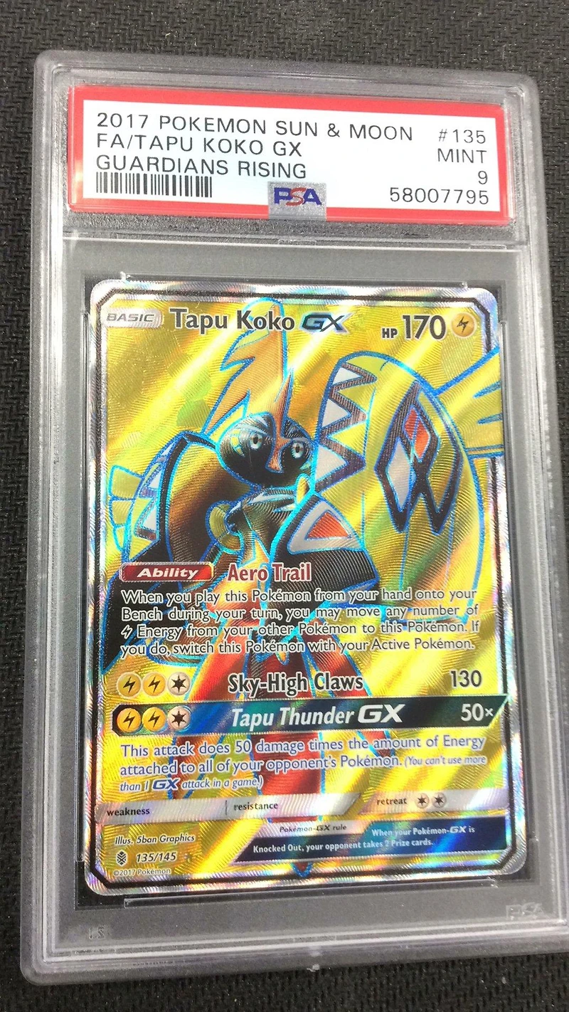 2017 Pokemon Sun & Moon Guardians Rising 135 Full Art/tapu Koko Gx PSA 9